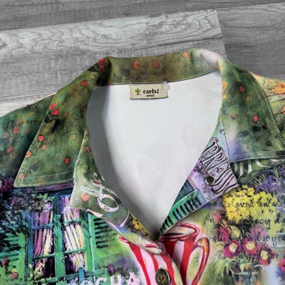 Whimsical Cafe Scene Print Jacket Lightweight Size Small Y2K Style - Picture 8 of 8